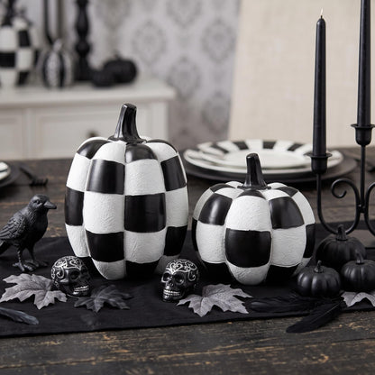 Black and White Checkered Pumpkins for Halloween Decoration Indoor (Black and White-2pcs / Resin)