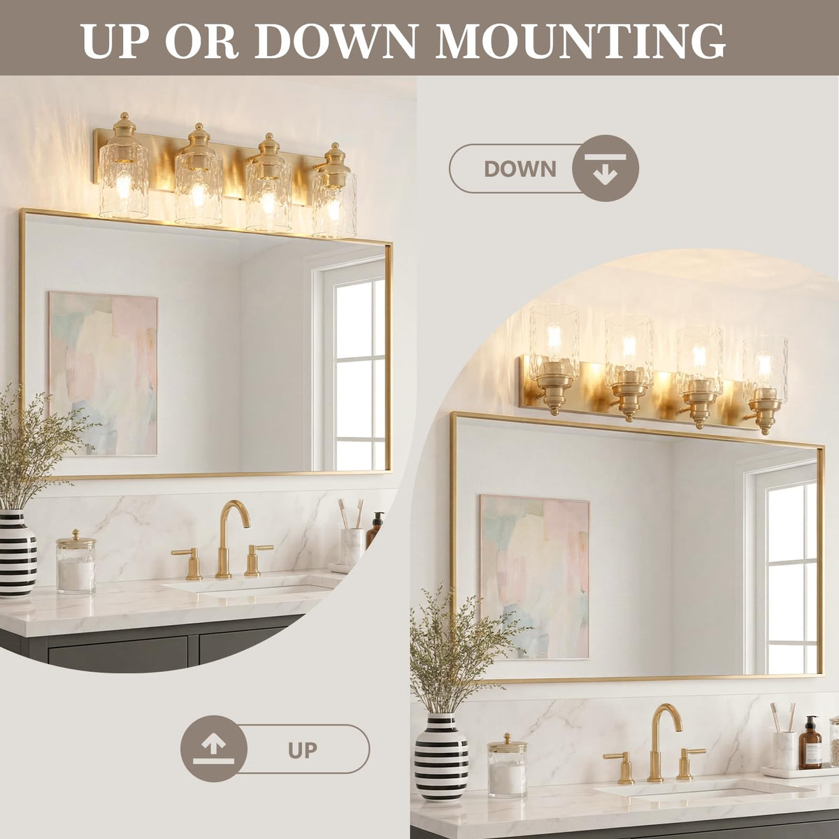 4 Light Bathroom Light Fixtures with Water Ripple Glass (Gold / 4-light)