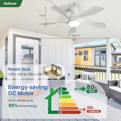 42 Inch Smart Ceiling Fans with Lights and Remote (White / 42inch Max)