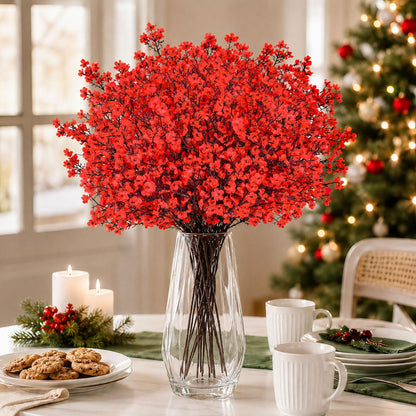 20Pcs Artificial Christmas Flowers Red Babys Breath Decoration for Home (Red)
