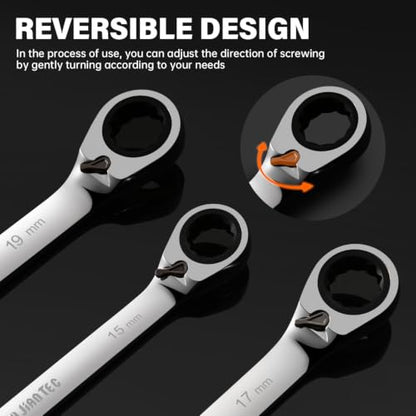 9 Piece Single Head Reversible Ratcheting Wrench Set