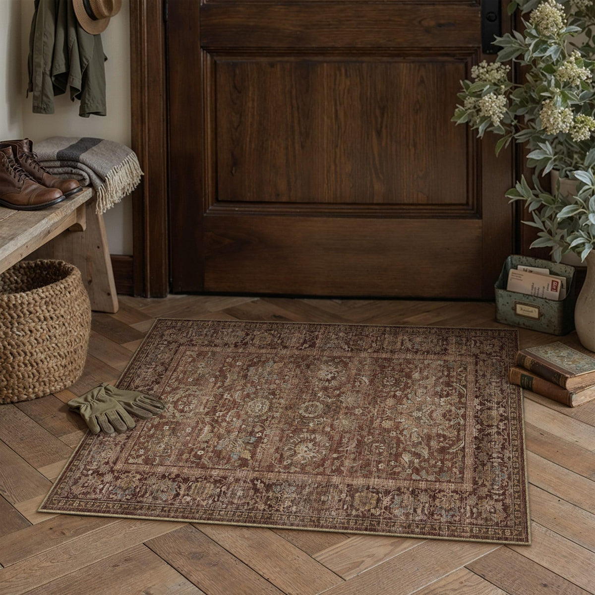 Entryway Area Rugs 2x3 Rust Red Vintage Rug (Retro | Rust Red / 2' x 3' (Rectangular))