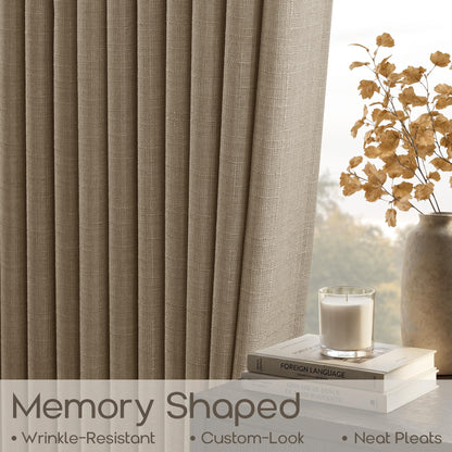 Pinch Pleated Semi Sheer Thick Linen Dark Flax Tan Curtains 90 Inches Long (Dark Flax / 40"W x 90"L (Pack of 2))