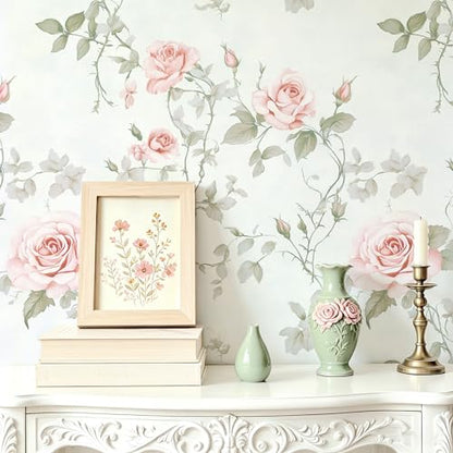Sage Green Leaf Peel and Stick Wallpaper Beige Wildflower