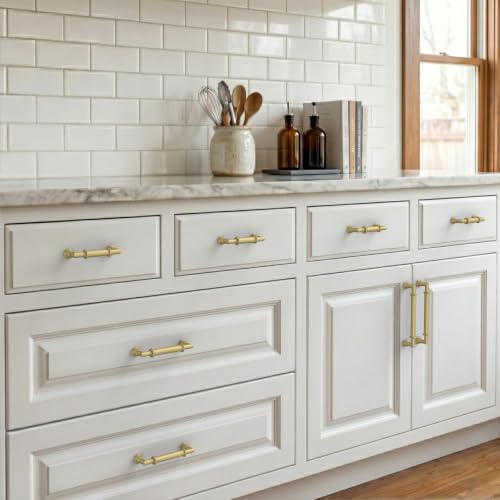 5 Pack Brushed Gold Cabinet Pulls 4 Inch (4" Hole Center / Brushed Gold)