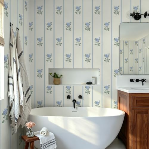 Peel and Stick Wallpaper Stripe Wall Paper Floral Contact Paper Vintage Farmhouse
