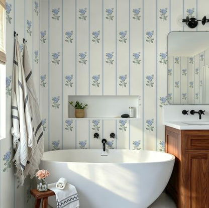 Peel and Stick Wallpaper Stripe Wall Paper Floral Contact Paper Vintage Farmhouse