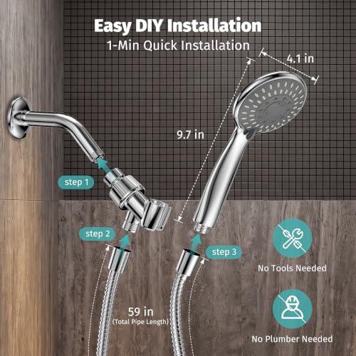 High Pressure Handheld Shower Head for Low Water Pressure Homes (Premium Chrome)