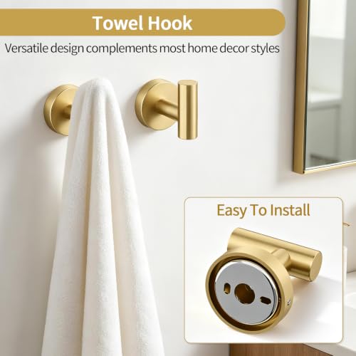 5 Piece Gold Bathroom Accessories 24 Inch Towel Racks for Bathroom (Brushed Gold)