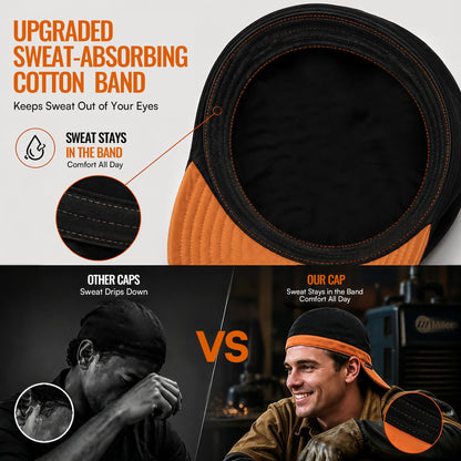 Welding Cap Breathable Cotton Welders Cap with Sweatband (Medium / Black+black)