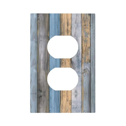 Rustic Grey Teal Wood Light Switch Cover Decorative Gray Blue Wooden Duplex Outlet Covers Wall Plate Switch Plate Covers Electrical Outlets Faceplate for Kitchen Bathroom Bedroom 5" x 3"