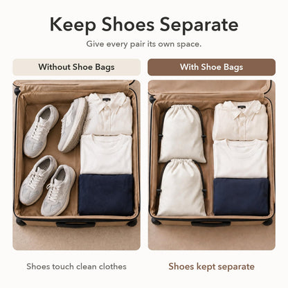 6 Pack Premium Velvet Shoe Bags for Travel & Packing in Suitcases (Beige)