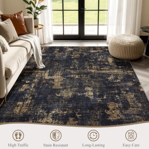 9x12 Washable Area Rug (Black & Gold / 9' x 12' (Rectangular))