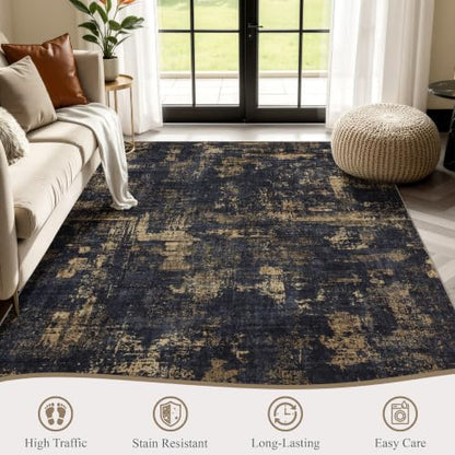9x12 Washable Area Rug (Black & Gold / 9' x 12' (Rectangular))
