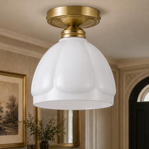 Glossy White Glass Close to Ceiling Light