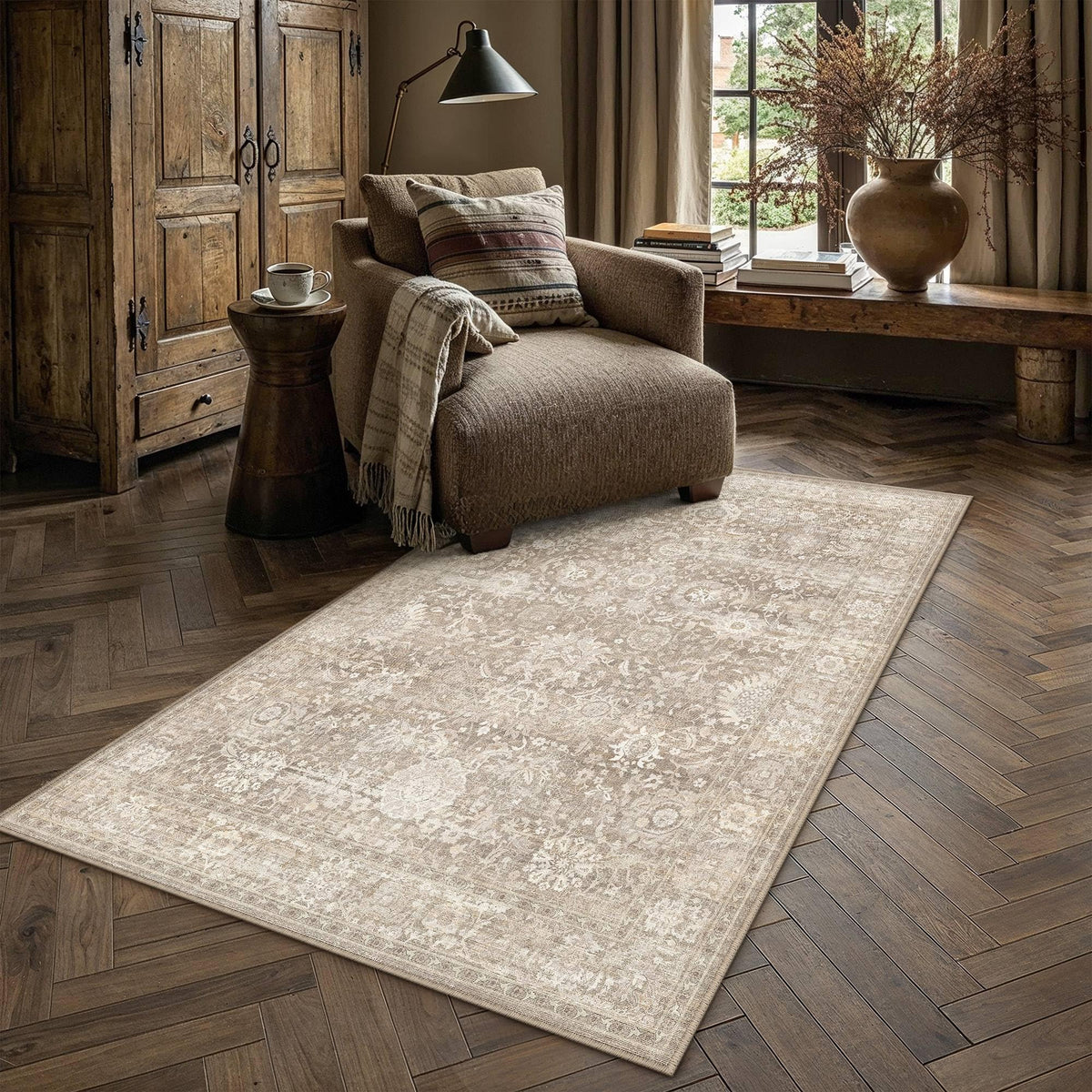 Area Rugs 4x6 Beige Vintage Rug for Living Room (Retro | Beige / 4' x 6' (Rectangular))