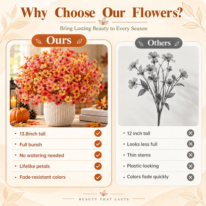 24Pcs Artificial Fall Flowers for Outdoors UV Resistant Decor