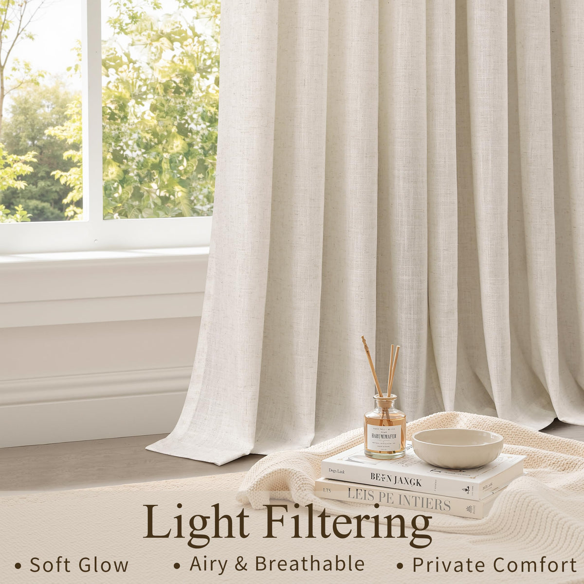 Cream Grommet Linen Curtains 104 Inches Long for Living Room (Linen / 52"W x 104"L (Pack of 2))