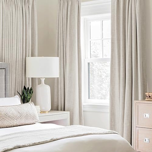 100% Blackout Linen Curtains for Bedroom 52x54 Inches Birch (Birch / 52"W x 54"L (Pack of 2))