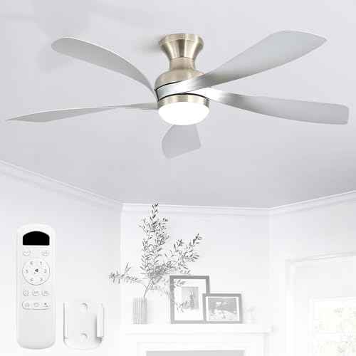 52 Inch Low Profile Ceiling Fans with Lights and Remote (Silver+Nickel / 52 inch)