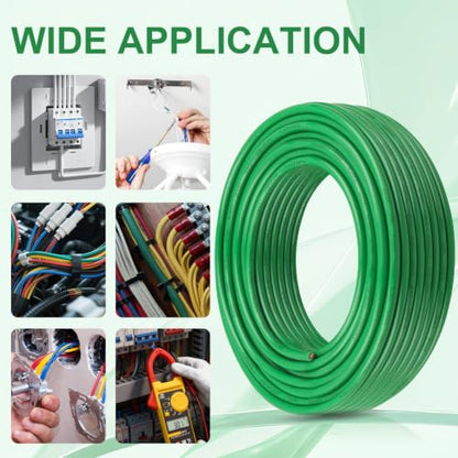 THHN Wire 14 Gauge 50FT Stranded Copper Electrical Building Wire 600V with Nylon Sheath & PVC Insulation (Green / 14AWG 50FT)