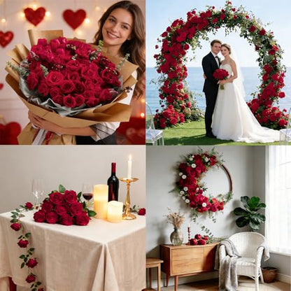 50Pcs Red Roses Artificial Flowers with Stems for Home Decor (Red / 50Pcs)