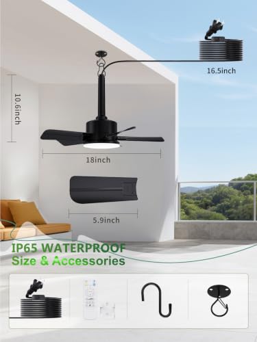 Outdoor Gazebo Ceiling Fan with Light and Remote