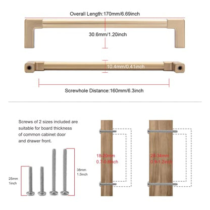 10 Pack Cabinet Pulls 6.3" (Champagne Bronze / 6.3"(160mm)Hole Center-10Pcs)
