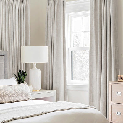 100% Blackout Linen Curtains for Bedroom 42x63 Inches Cream White (Cream White / 42"W x 63"L (Pack of 2))