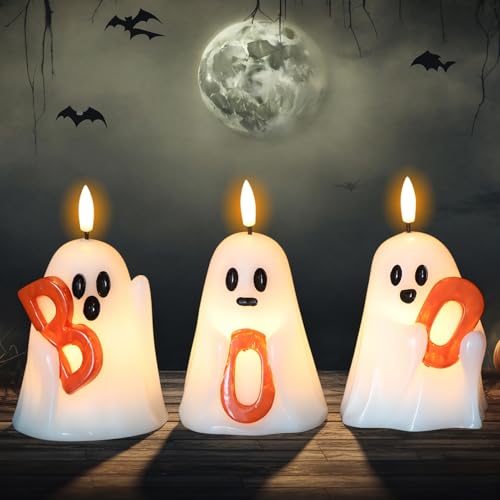 Halloween Ghost Candles Battery Operated with Timer Flameless Flickering
