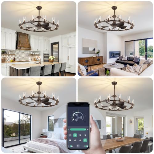 44" Wagon Wheel Chandelier Ceiling Fan with 12 Lights