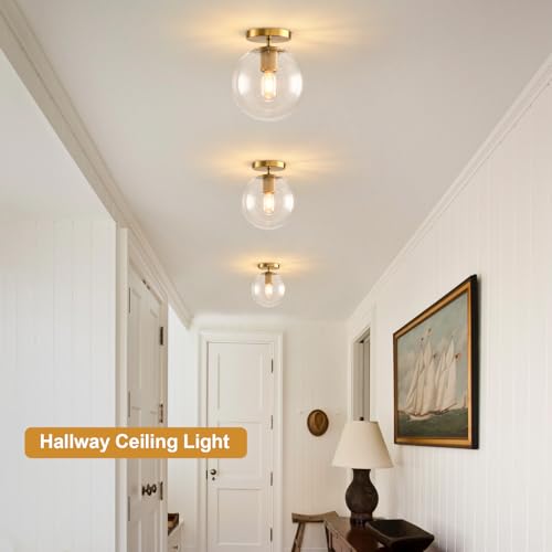 Semi Flush Mount Ceiling Light Fixture with 8in Globe Glass