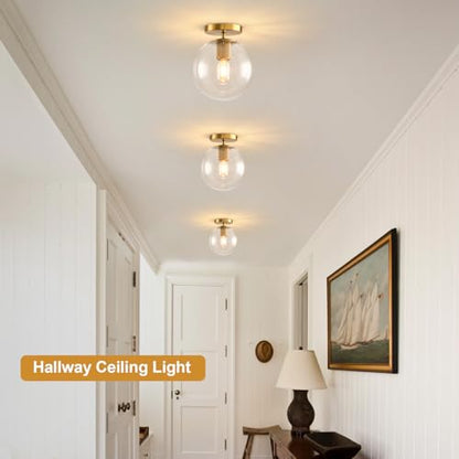 Semi Flush Mount Ceiling Light Fixture with 8in Globe Glass