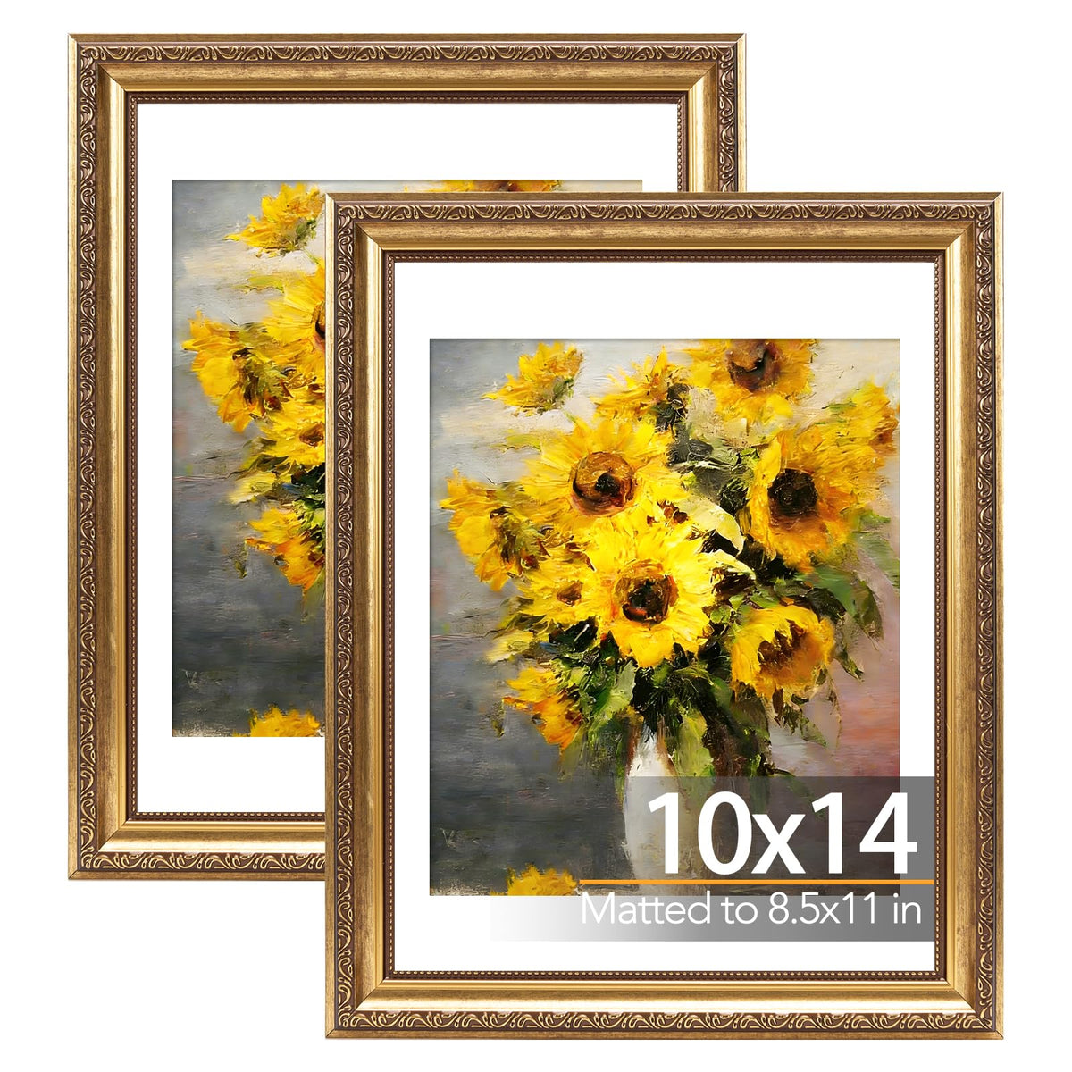 10x14 Vintage Picture Frame for 30 x 40cm Diamond Art Painting with 8.5x11 Mat (Gold / 10x14 inch)