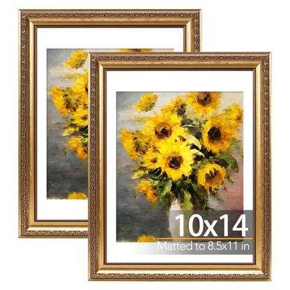 10x14 Vintage Picture Frame for 30 x 40cm Diamond Art Painting with 8.5x11 Mat (Gold / 10x14 inch)