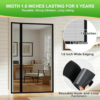 Upgraded Magnetic Screen Door Mesh Left Right Side Opening Fiberglass Material Mesh Stronger Than Polyester
