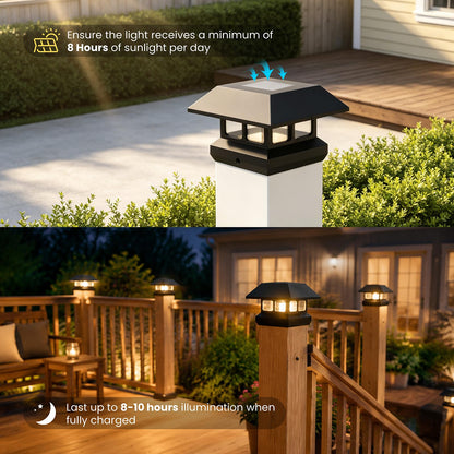 Solar Post Cap Lights for 4x4 & 3.5x3.5 Posts (Black / 2PACK)