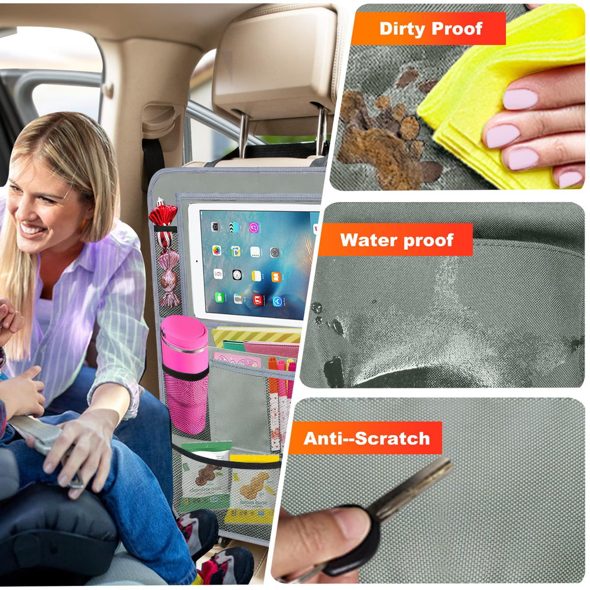 Backseat Car Organizer (Grey / 2 Pack without Food Tray)