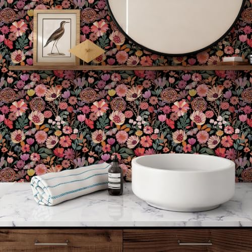 Vintage Floral Wallpaper Peel and Stick Boho Wall Paper Removable Waterproof Botanical Contact Paper for Bedroom