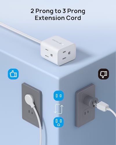 2 Prong to 3 Prong Extension Cord 10ft (10 ft / Rightward 2 Prong / White)