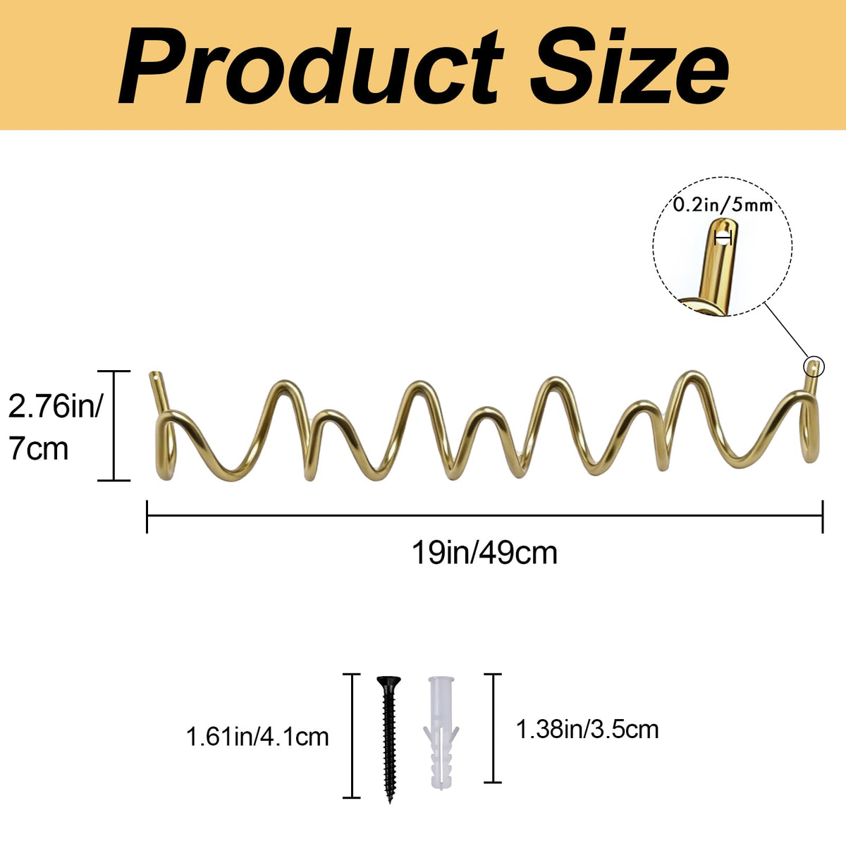 Wavy Wall Mount Coat Rack (Gold-1Piece / 19" x 2.95" (49cm x 7.5cm))