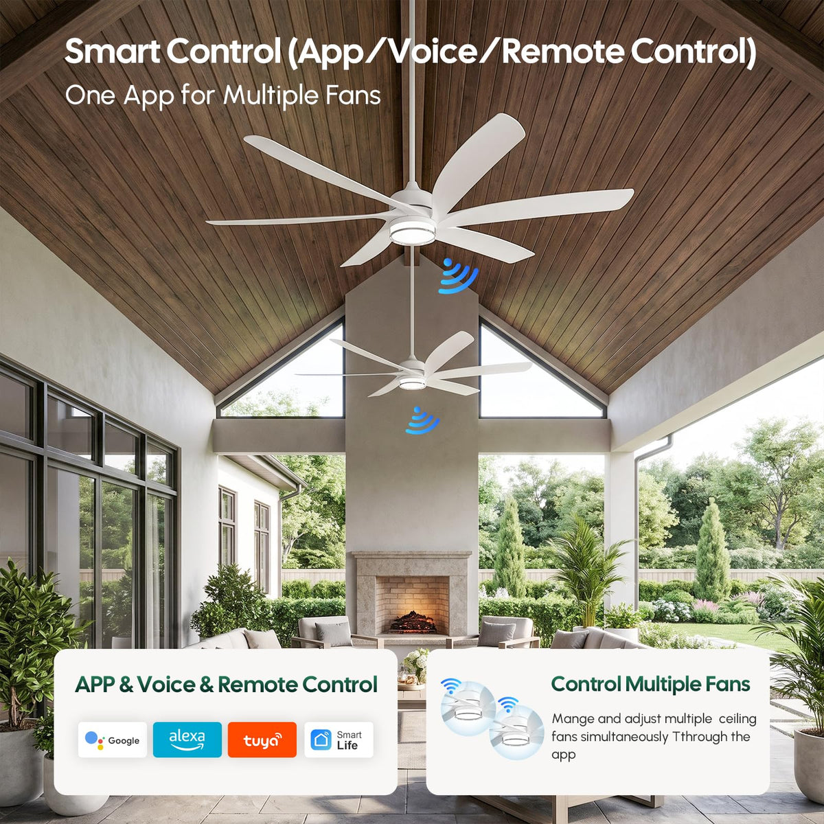 64 inch White Smart Ceiling Fan with Light (Pearl White / 64 Inch)