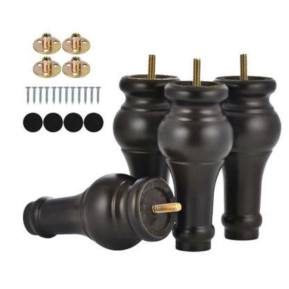 M8 Bolt Furniture Legs 6 Inch Wooden Bun Feet Set of 4