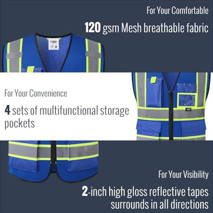 Safety Vest for men women Reflective Vest with Pockets and Zipper High Visibility Vests BX340