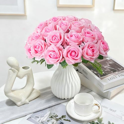 50Pcs Pink Roses Artificial Flowers with Stems (Pink / 50Pcs)