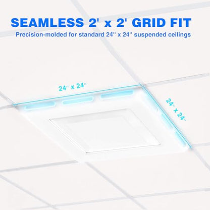 4-Pack 4-Way Ceiling Air Diverter 24"x24", Commercial Air Vent Deflector for 2'x2' Drop Ceiling Grid, No Tools Needed, Zero Damage Rest-on Design, Airflow Redirector for Offices, Business