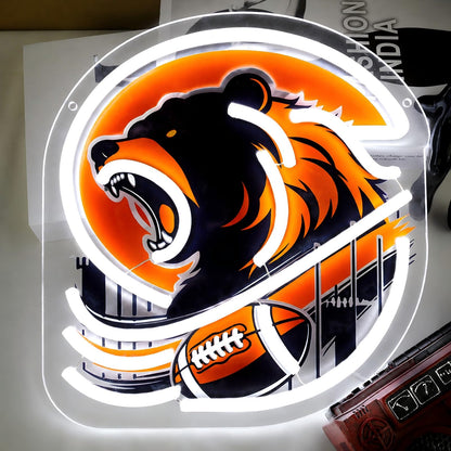 Football Bear Neon Sign Orange Bear Light for Man Cave Wall Decor (Orange,HuKou)
