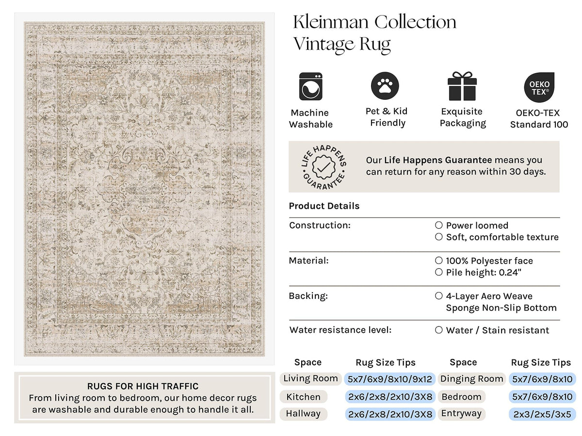 2x7 Washable Runner Rug Beige Vintage Rug for Hallway (Light Beige / 2' x 7' (Runner))