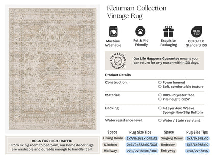 2x7 Washable Runner Rug Beige Vintage Rug for Hallway (Light Beige / 2' x 7' (Runner))