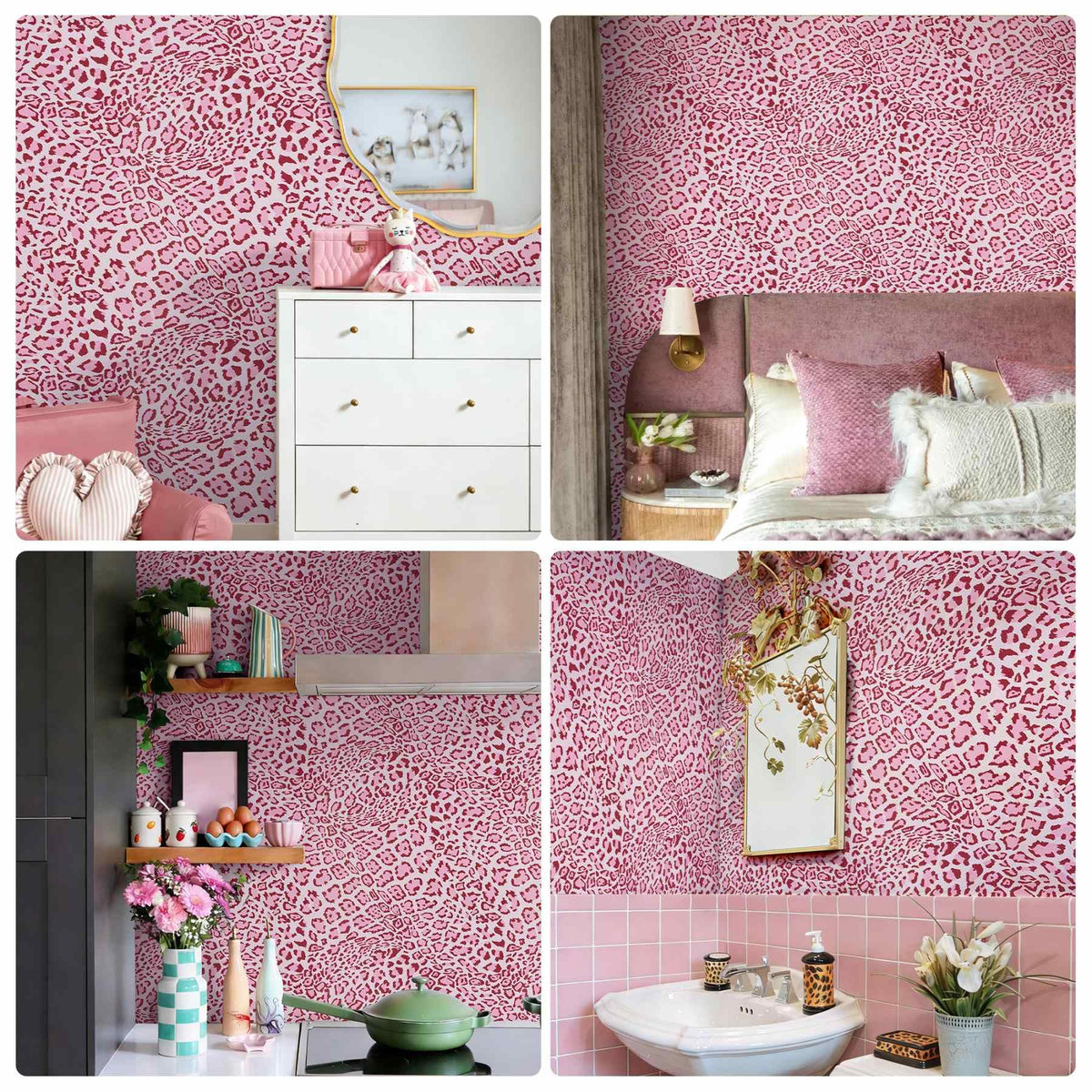 Cheetah Print Decor Peel and Stick Wallpaper (Pink / 17.3" x 118")